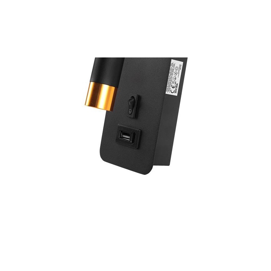 Σποτ τοίχου με φορτιστή USB 1xG9/35W/230V μαύρο/χρυσαφί
