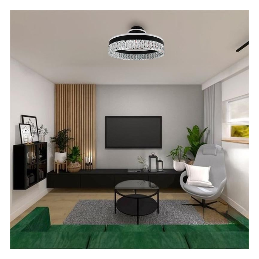 LED Dimming κρύσταλλο πλαφονιέρα οροφής LED/75W/230V 3000-6500K μαύρο + τηλεχειριστήριο