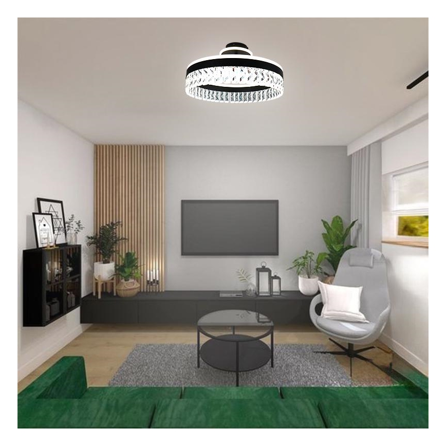 LED Dimming κρύσταλλο πλαφονιέρα οροφής LED/75W/230V 3000-6500K μαύρο + τηλεχειριστήριο
