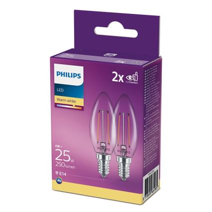 ΣΥΣΚΕΥΑΣΙΑ 2x LED Λαμπτήρες Philips B35 E14/2W/230V 2700K