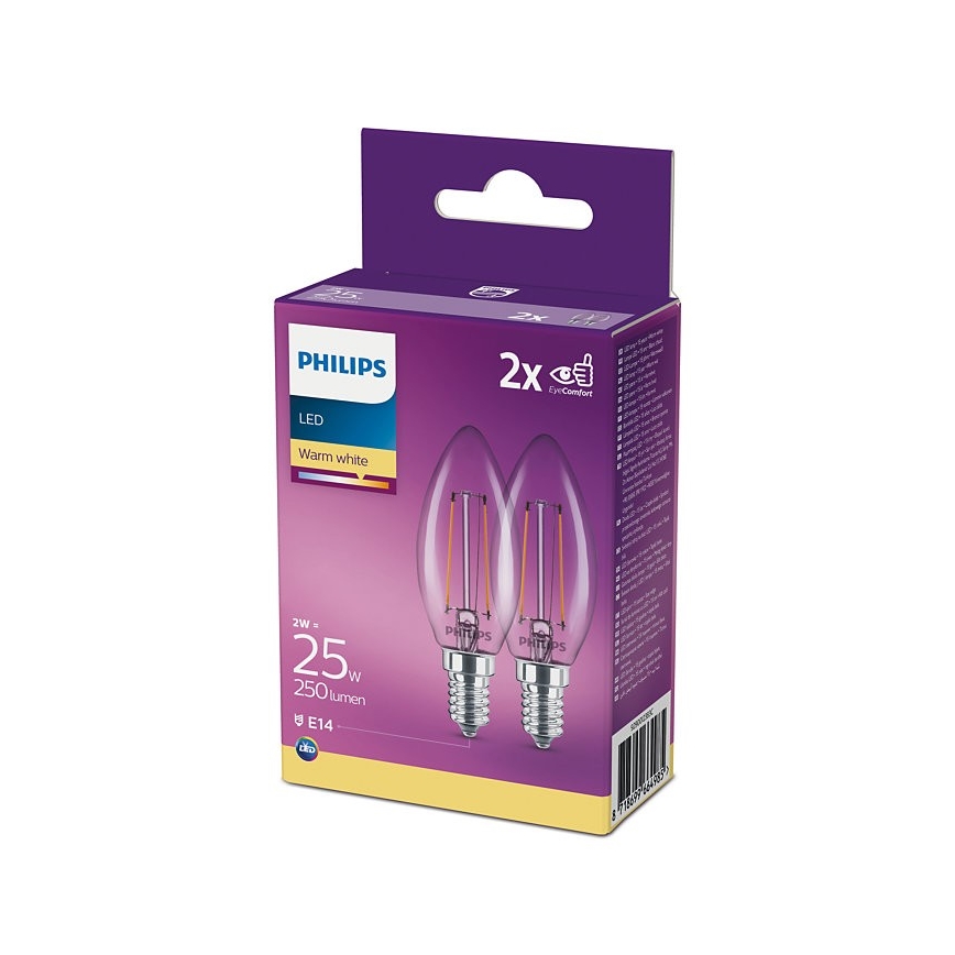 ΣΥΣΚΕΥΑΣΙΑ 2x LED Λαμπτήρες Philips B35 E14/2W/230V 2700K