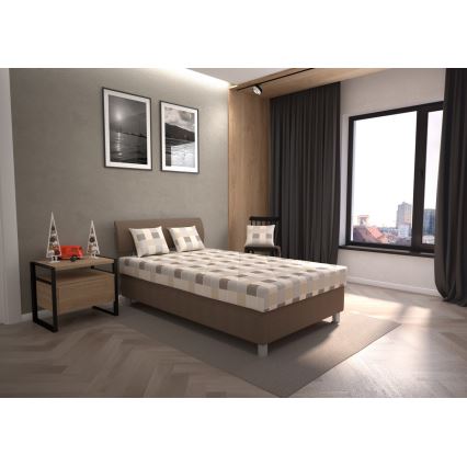 Ταπετσαρισμένο κρεβάτι GEORGE 140x200 cm με αποθηκευτικό χώρο και στρώμα, καφέ