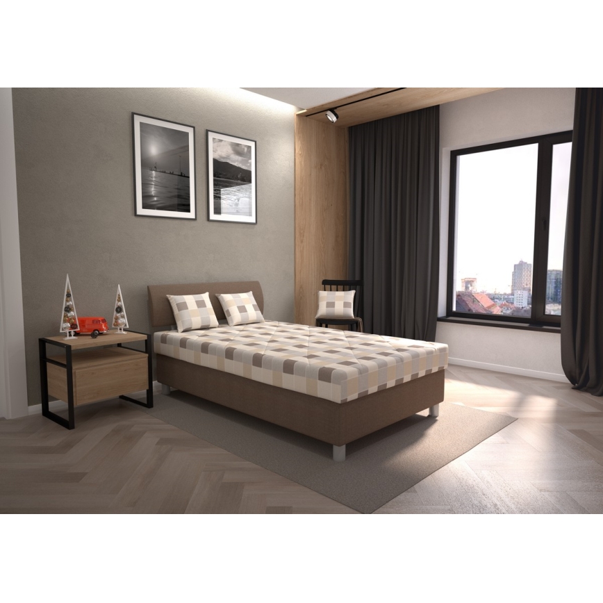 Ταπετσαρισμένο κρεβάτι GEORGE 140x200 cm με αποθηκευτικό χώρο και στρώμα, καφέ