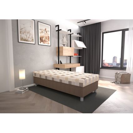 Ταπετσαρισμένο κρεβάτι GEORGE 90x200 cm με χώρο αποθήκευσης και στρώμα, καφέ