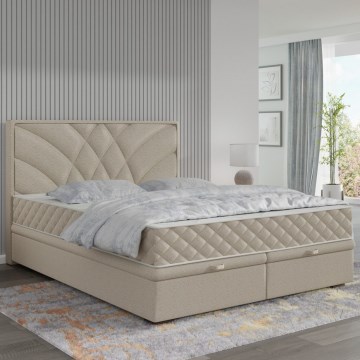 Ταπετσαρισμένο κρεβάτι GINA 140x200 εκ. με στρώματα και αποθηκευτικό χώρο, μπεζ