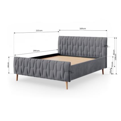 Ταπετσερωμένο κρεβάτι χωρίς στρώμα FLORA 180x200 cm γκρι