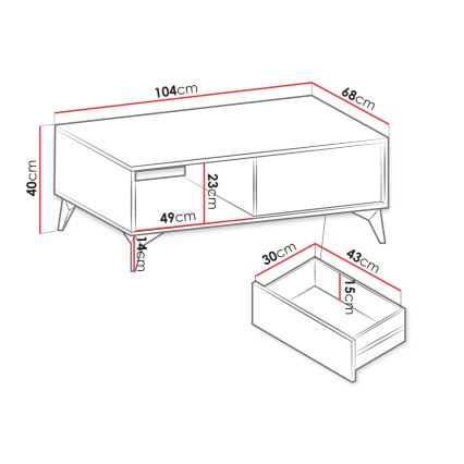 Τραπεζάκι σαλονιού DIAMOND 40x104 cm μαύρο/δρυς evoke