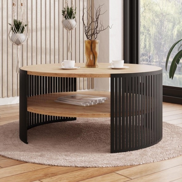 Τραπεζάκι σαλονιού FIKOLI 40x75 cm μαύρο/χρυσό δρυς