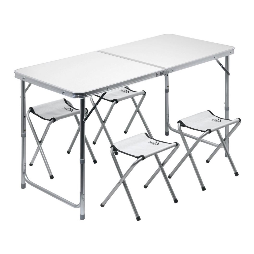 Τραπέζι για κάμπινγκ πτυσσόμενο + 4x chair λευκό/ματ χρώμιο