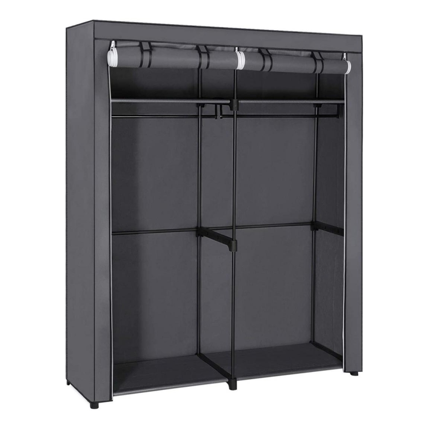 Υφασμάτινη αποθηκευτική ντουλάπα MATIS 140x174 cm, γκρι, με ράφια και ράβδο για κρέμασμα ρούχων