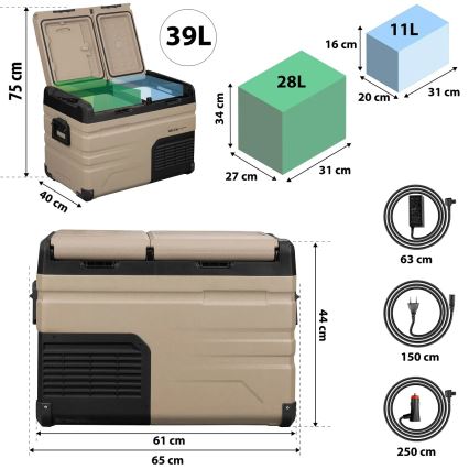 Φορητό ψυγείο αυτοκινήτου με οθόνη LCD 39 l 230V/12V/24V καφέ