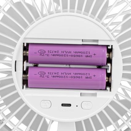 Φορητός επιτραπέζιος ανεμιστήρας με LED φωτισμό LED/3W/5V USB 2400 mAh λευκός
