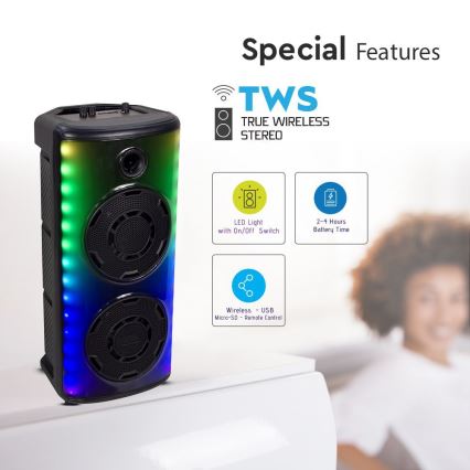 Φορτιζόμενο ηχείο LED RGB με μικρόφωνο 600W/2400 mAh + τηλεχειριστήριο