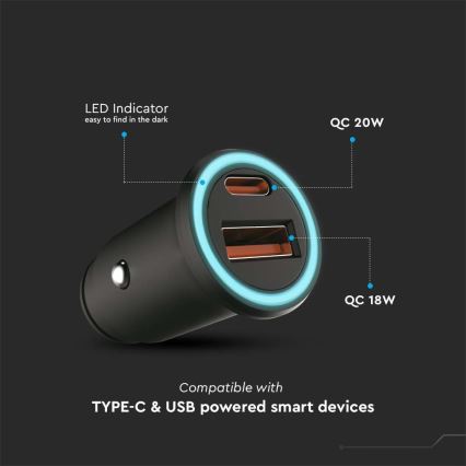 Φορτιστής αυτοκινήτου Power Delivery 20W 12-24V/3A USB/C μαύρο