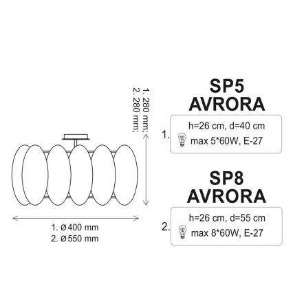 Φως οροφής AURORA 5xE27/60W/230V