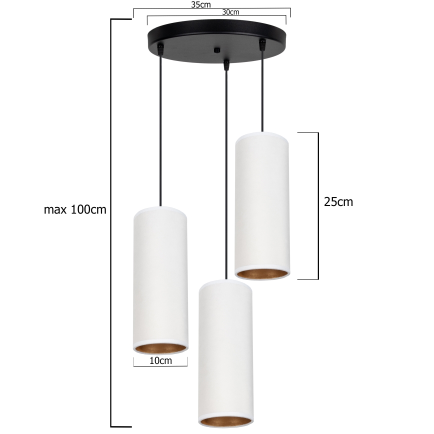 Φωτιστικό οροφής με καλώδιο AVALO 3xE27/60W/230V διάμ. 35 εκ. λευκό/χάλκινο