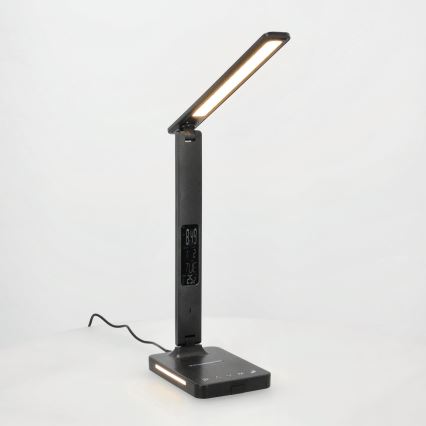 Επιτραπέζιο φωτιστικό LED Dimmable με ασύρματη φόρτιση QI, οθόνη και θύρα USB LED/7W/230V 3000-6000K μαύρο