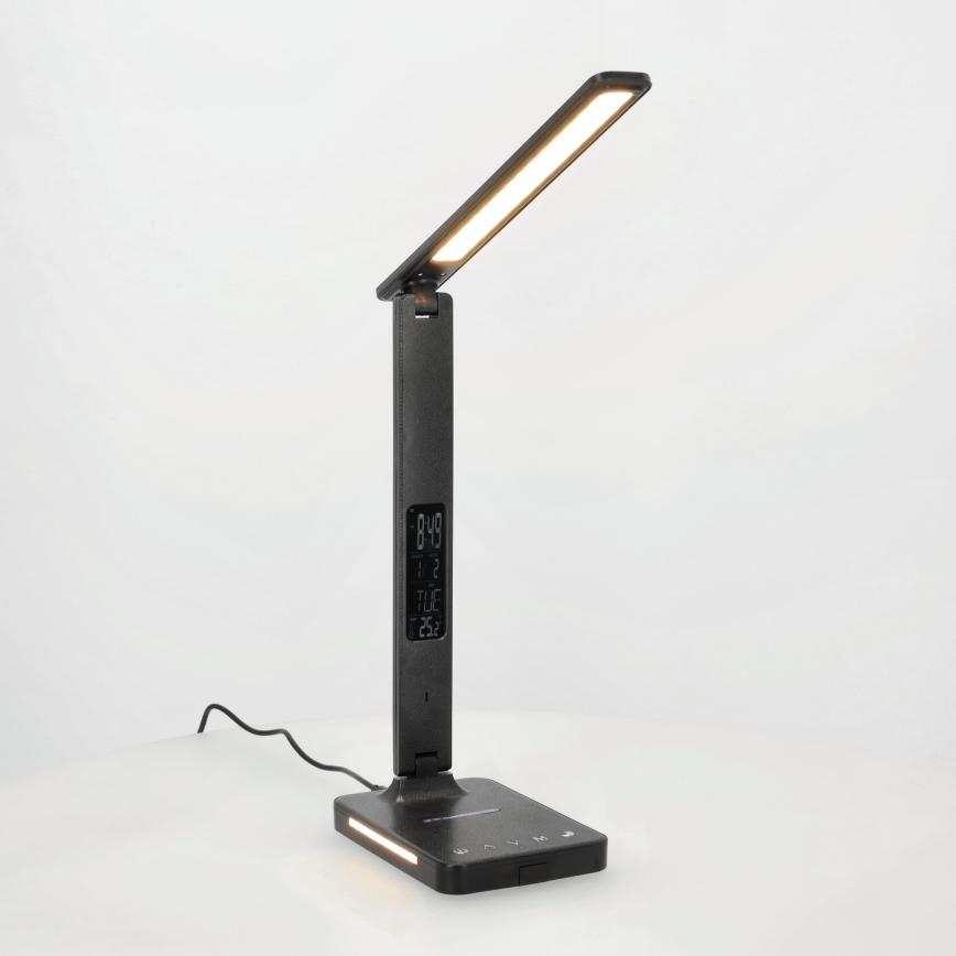 Επιτραπέζιο φωτιστικό LED Dimmable με ασύρματη φόρτιση QI, οθόνη και θύρα USB LED/7W/230V 3000-6000K μαύρο