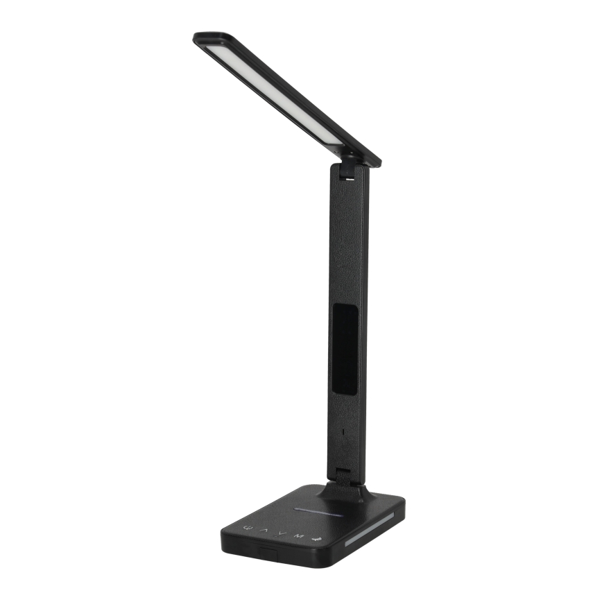 Επιτραπέζιο φωτιστικό LED Dimmable με ασύρματη φόρτιση QI, οθόνη και θύρα USB LED/7W/230V 3000-6000K μαύρο
