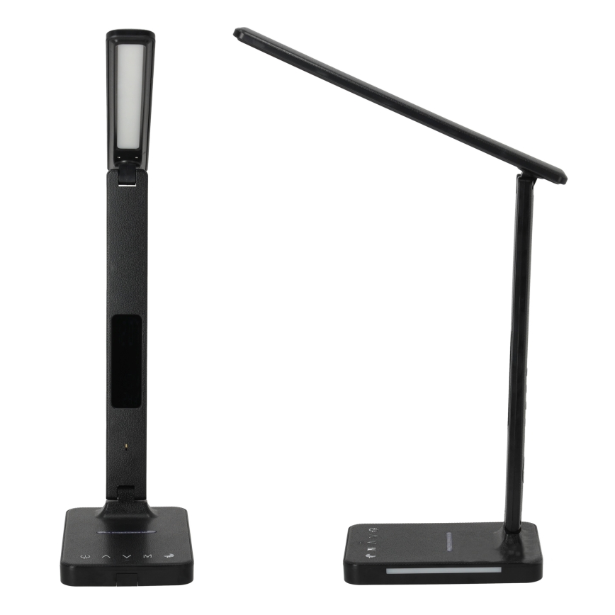 Επιτραπέζιο φωτιστικό LED Dimmable με ασύρματη φόρτιση QI, οθόνη και θύρα USB LED/7W/230V 3000-6000K μαύρο