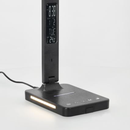 Επιτραπέζιο φωτιστικό LED Dimmable με ασύρματη φόρτιση QI, οθόνη και θύρα USB LED/7W/230V 3000-6000K μαύρο
