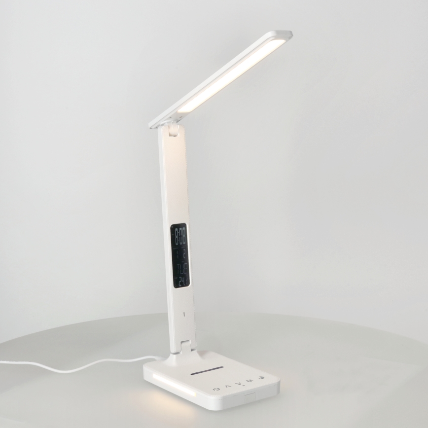 Επιτραπέζιο φωτιστικό LED Dimmable με ασύρματη φόρτιση QI, οθόνη και θύρα USB LED/7W/230V 3000-6000K λευκό