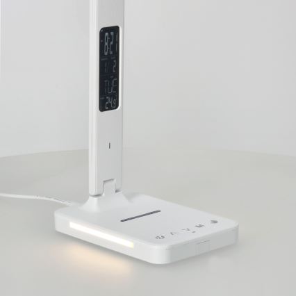 Επιτραπέζιο φωτιστικό LED Dimmable με ασύρματη φόρτιση QI, οθόνη και θύρα USB LED/7W/230V 3000-6000K λευκό