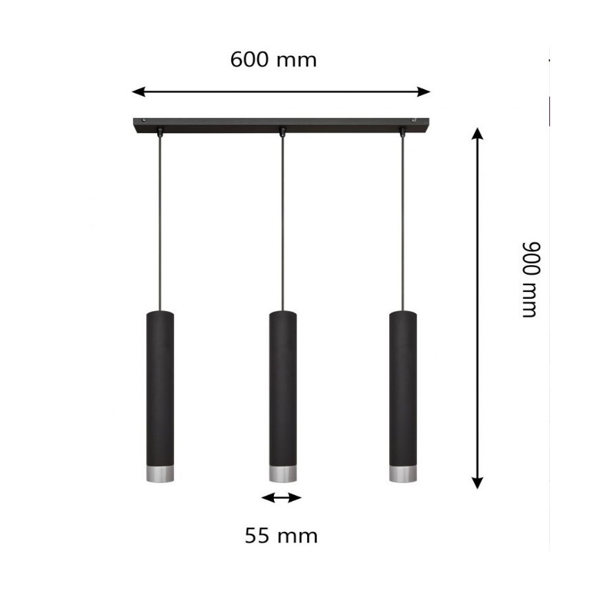 Φωτιστικό LED με καλώδιο TUBA 3xGU10/4,8W/230V μαύρο/γυαλιστερό χρώμιο