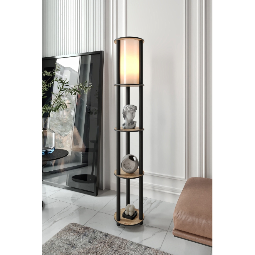 Φωτιστικό δαπέδου με ράφια 1xE27/40W/230V 150 cm μαύρο/καφέ