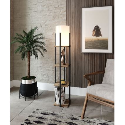 Φωτιστικό δαπέδου με ράφια NORA 1xE27/40W/230V μαύρο/καφέ