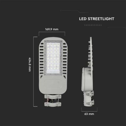 Φωτιστικό δρόμου LED SAMSUNG CHIP LED/50W/230V 6500K γκρι