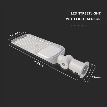 Φωτιστικό δρόμου LED με αισθητήρα λυκόφωτος SAMSUNG CHIP LED/100W/230V 6500K IP65 γκρι