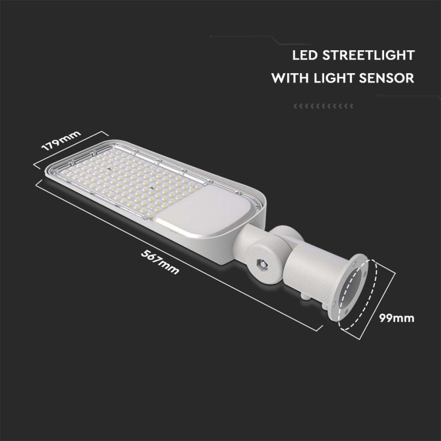 Φωτιστικό δρόμου LED με αισθητήρα λυκόφωτος SAMSUNG CHIP LED/100W/230V 6500K IP65 γκρι