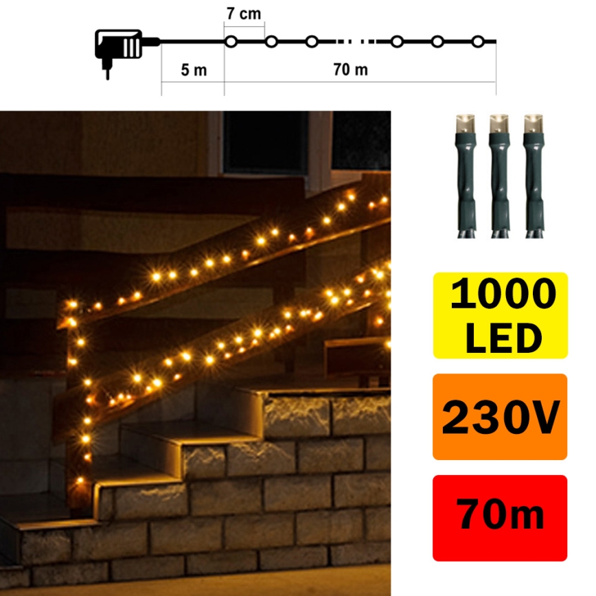 Φωτιστικό εξωτερικού χώρου LED λαμπάκια 70m 1000xLED/0,06W/230V θερμό λευκό IP44