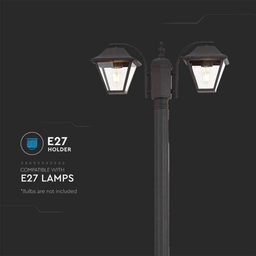 Φωτιστικό κολώνα εξωτερικού χώρου 2xE27/60W/230V IP44 232 cm μαύρο