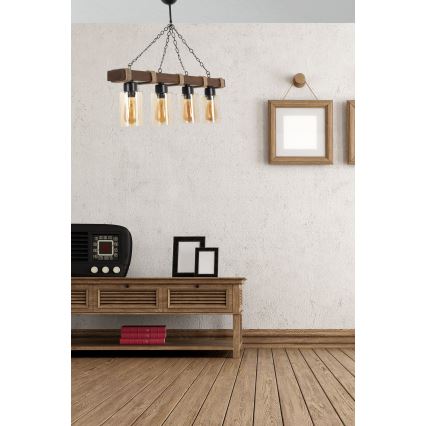 Φωτιστικό με αλυσίδα JASMIN 4xE27/40W/230V καφέ/μπεζ
