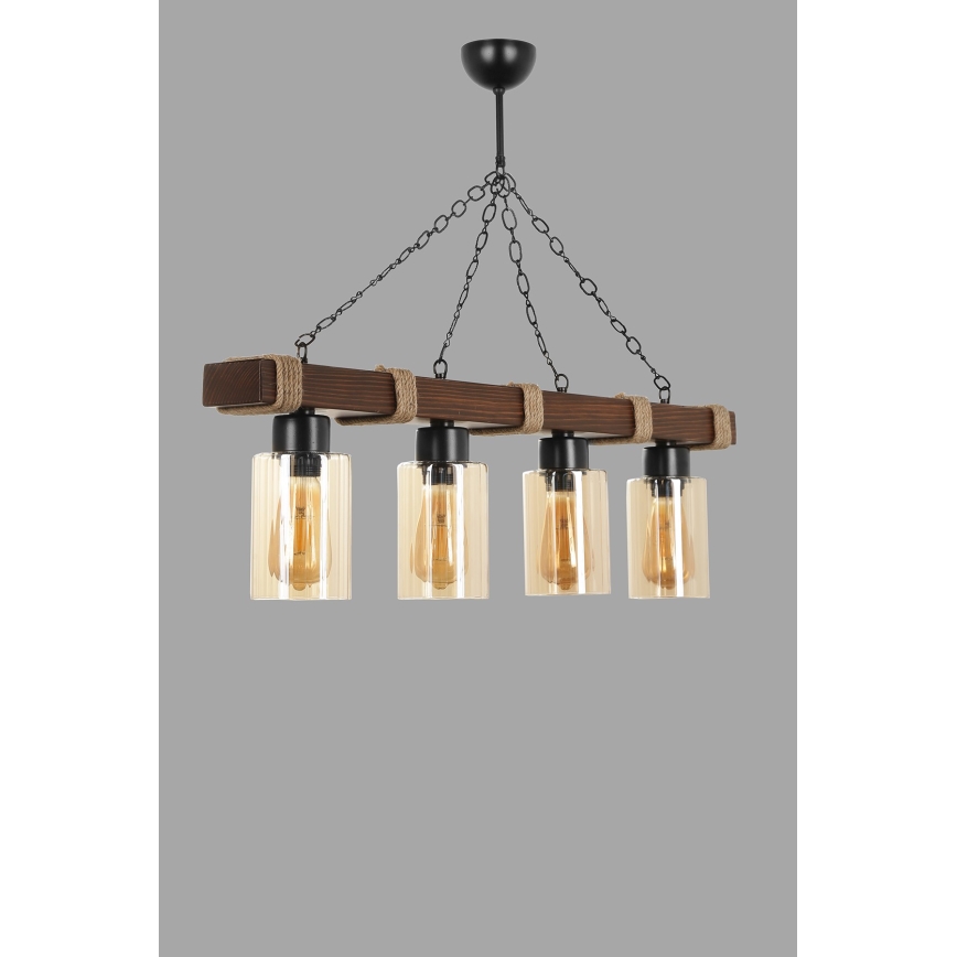 Φωτιστικό με αλυσίδα JASMIN 4xE27/40W/230V καφέ/μπεζ
