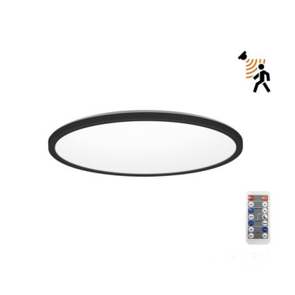 LED Φωτιστικό μπάνιου με αισθητήρα κίνησης και λυκόφωτος NIVERA LED/12W/230V IP54 3000/4000/6000K διάμετρος 22,5 cm μαύρο + τηλεχειριστήριο