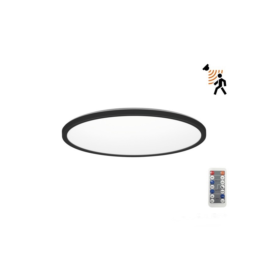 LED Φωτιστικό μπάνιου με αισθητήρα κίνησης και λυκόφωτος NIVERA LED/12W/230V IP54 3000/4000/6000K διάμετρος 22,5 cm μαύρο + τηλεχειριστήριο