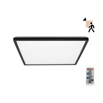 LED Φωτιστικό μπάνιου με αισθητήρα κίνησης και λυκόφωτος NIVERA LED/24W/230V IP54 3000/4000/6000K 30x30 cm μαύρο + τηλεχειριστήριο