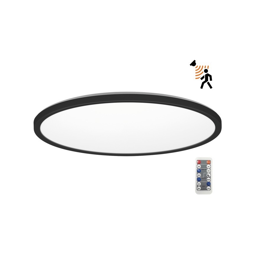 LED Φωτιστικό μπάνιου με αισθητήρα κίνησης και λυκόφωτος NIVERA LED/32W/230V IP54 3000/4000/6000K διάμετρος 42 cm μαύρο + τηλεχειριστήριο