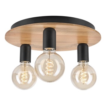 Φωτιστικό οροφής DUSTY 3xE27/15W/230V διάμετρος 34 cm δρυς/μαύρο