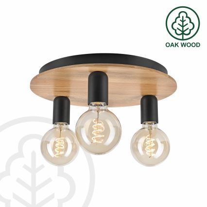 Φωτιστικό οροφής DUSTY 3xE27/15W/230V διάμετρος 34 cm δρυς/μαύρο
