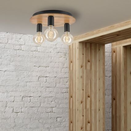 Φωτιστικό οροφής DUSTY 3xE27/15W/230V διάμετρος 34 cm δρυς/μαύρο