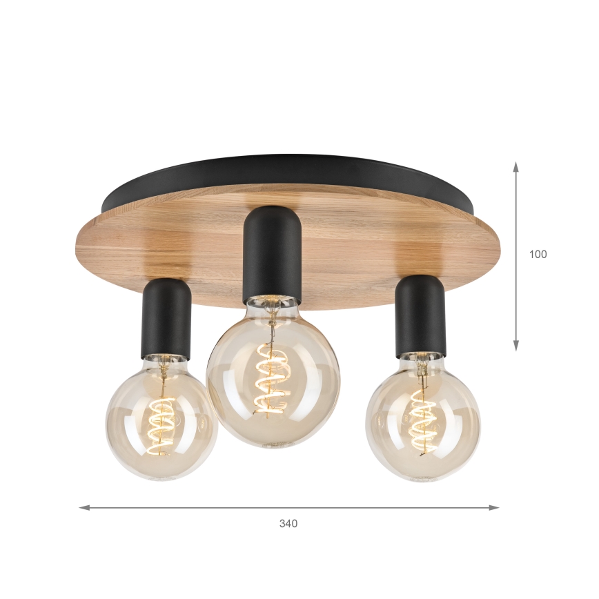 Φωτιστικό οροφής DUSTY 3xE27/15W/230V διάμετρος 34 cm δρυς/μαύρο
