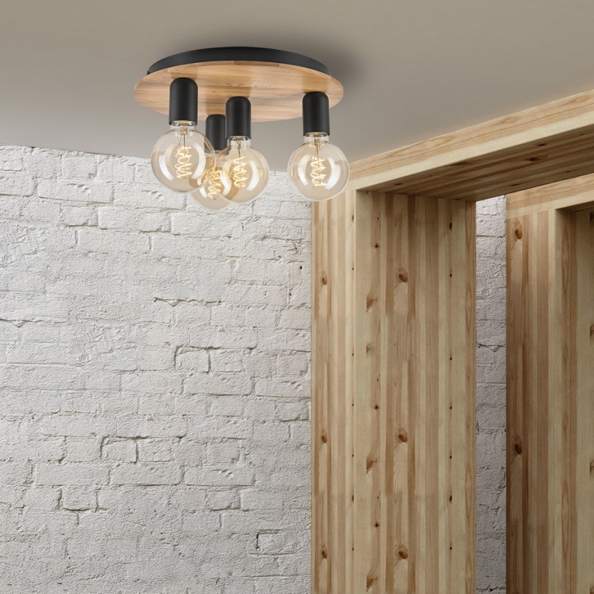 Φωτιστικό οροφής DUSTY 4xE27/15W/230V διάμετρος 34 cm δρυς/μαύρο