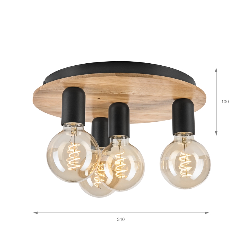 Φωτιστικό οροφής DUSTY 4xE27/15W/230V διάμετρος 34 cm δρυς/μαύρο