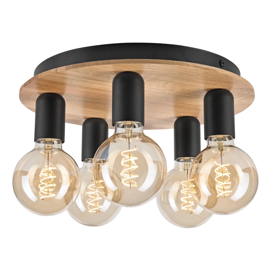 Φωτιστικό οροφής DUSTY 5xE27/15W/230V διάμετρος 34 cm δρυς/μαύρο