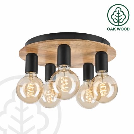 Φωτιστικό οροφής DUSTY 5xE27/15W/230V διάμετρος 34 cm δρυς/μαύρο