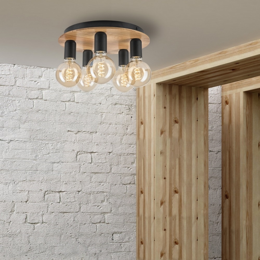Φωτιστικό οροφής DUSTY 5xE27/15W/230V διάμετρος 34 cm δρυς/μαύρο